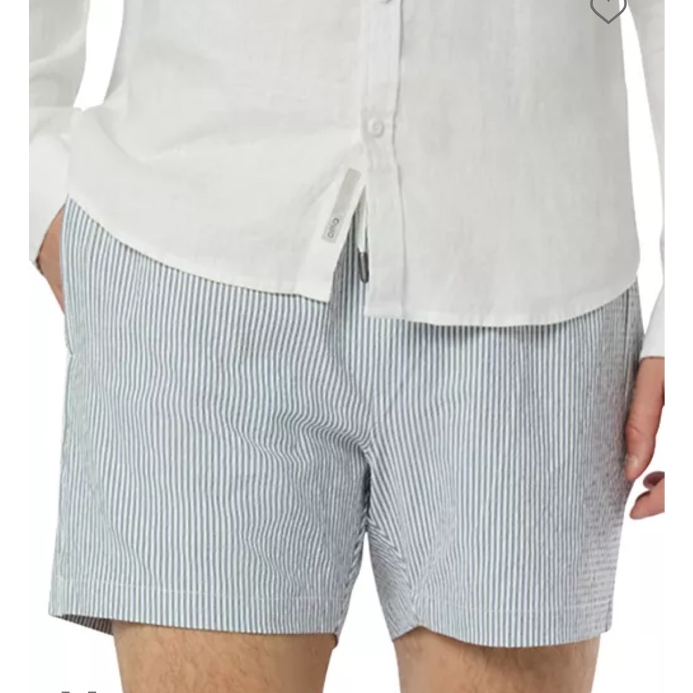 Onia Grey and White Striped Swim Trunks